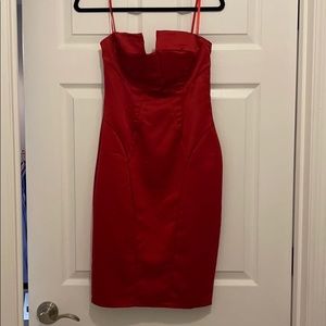 Red strapless mini dress